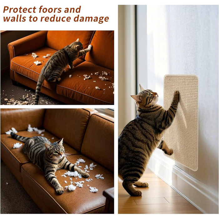 Килимок для дряпання котів, 3 шт., 50x25 см, сізаль, захист меблів та стін