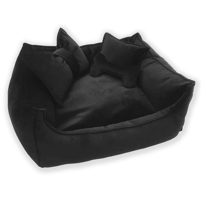 Люксове ліжко-будиночок для собак та котів NELKE EUROPE, чорний преміум-велюр