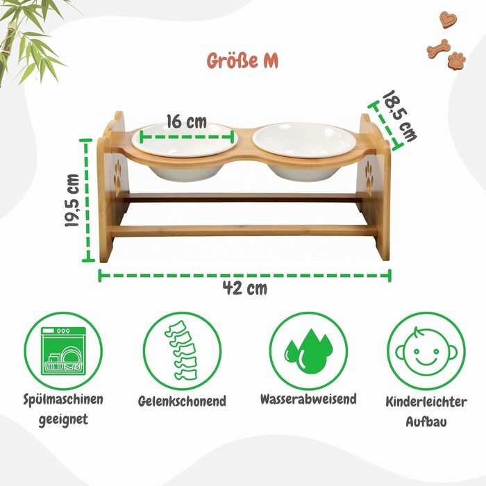 Преміум годівниця для собак та котів Petzy, кераміка, 700 мл, регульована висота, бамбукова станція | 2 шт.