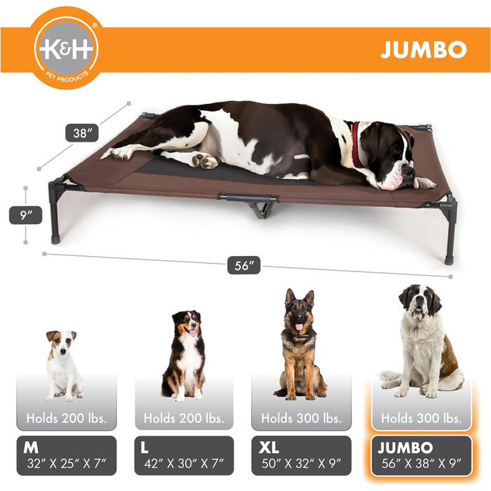 Охолоджуване собаче ліжко K&H Pet Products з піднятим бортиком для вулиці, з дихаючою сіткою, неслизькими гумовими ніжками, портативне (Шоколад/Чорна сітка, L 142 x B 97 x H 23 см)