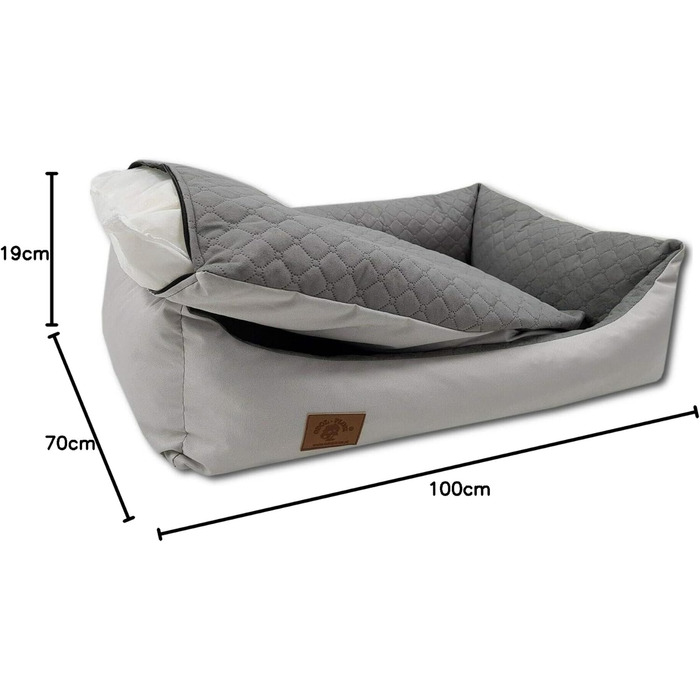 Ліжко для собак Одолплюс XXL - велике, м'яке ліжко-софа для собак, 100x70 см, сірий колір, знімний чохол, зручне та комфортне
