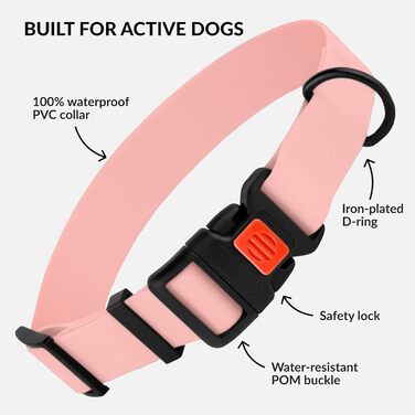 Водонепроникний нашийник для собак CollarDirect, регульований, силікон та пластик, стійкий до запахів, легко миється, безпечна застібка, для маленьких, середніх та великих собак (XL (45-66 см), Babyrosa)