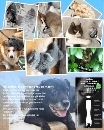 Щітка для собак та котів - двостороння щітка для видалення підшерстка та вичісування, 17/9 зубців, ручка Pinguin, для довгої та короткої шерсті, м'який догляд за шерстю та видалення підшерстка