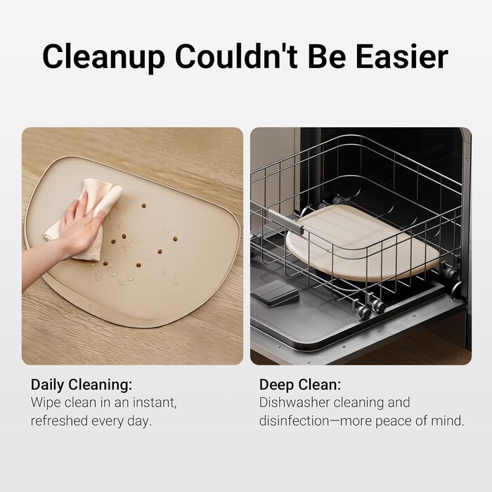 Килимок для годування собак та котів DownyPaws, неслизький, вологостійкий, з високим бортиком, 61 x 43 см (24x17', Мигдаль)