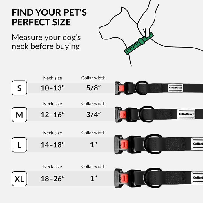 Водонепроникний нашийник для собак CollarDirect, регульований, силікон та пластик, стійкий до запахів, легко миється, з надійним затвором, для малих, середніх та великих собак (Чорний, XL (45-66 см))