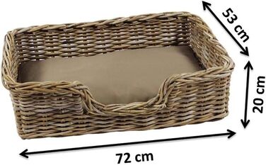 Корзина для собак Kobolo з ротанга з подушкою, 72x53x20 см