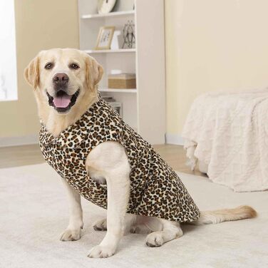 Тепла куртка для собак, регульована жилетка, вітронепроникна світловідбиваюча зимова жилетка, тепла жилетка для собак з отвором для шлейки, для маленьких, середніх та великих собак, леопардовий принт, розмір M