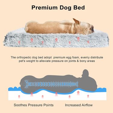 М'яке ортопедичне ліжко для собак середніх порід знімний, пральний чохол, собача коробка-ліжко, підтримка з пінополіуретану, плюшевий килимок з антиковзною основою (Сірий, 91,4 x 61 см)