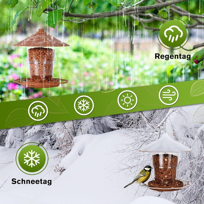 Кормушка для птахів на підвіску, 820 мл, складана, вологостійка, пластикова, для балкона та саду (колір: коричневий)