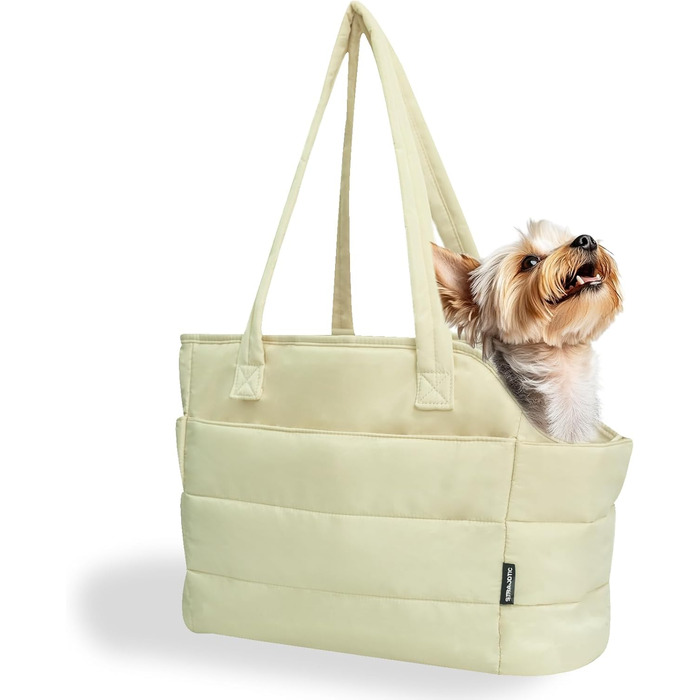 Легка переносна сумка для собак до 6,8 кг, степкова сумка-переноска для цуценят, з карабіном для безпеки, дамська сумка для собак для подорожей/покупок (Бежева)