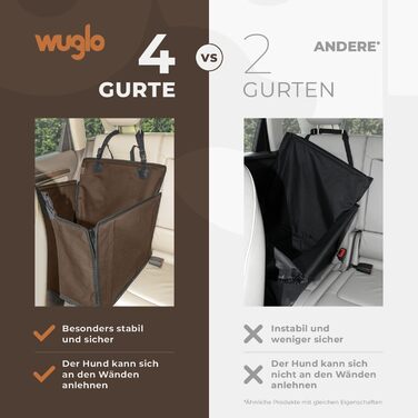 Автокрісло для собак WUGLO Extra Stable, коричневе, для собак середніх розмірів, з 4 ременями, водонепроникне