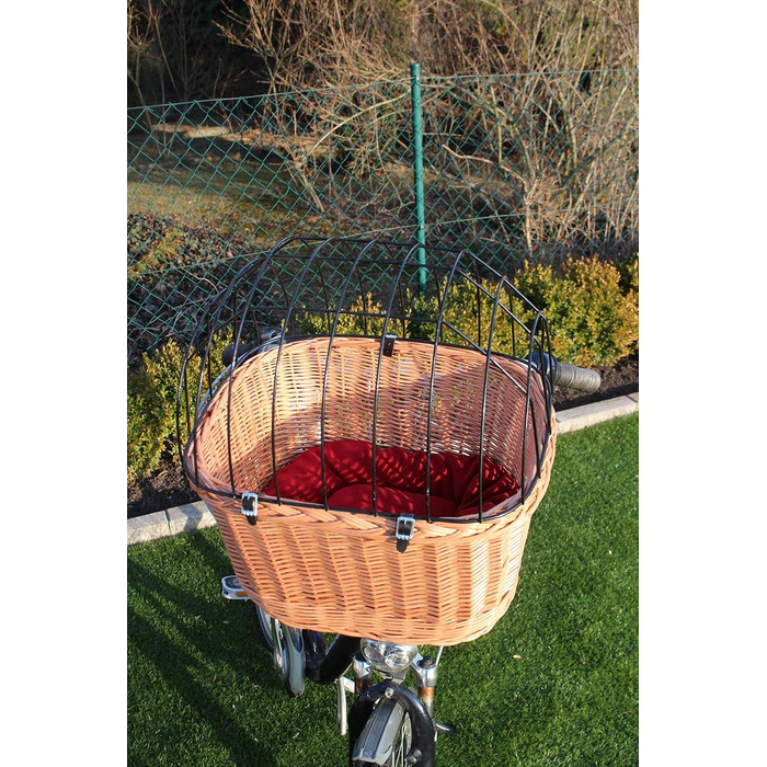 Кошик для велосипеда Marcus Hundefahrradkorb для руля з лози з металевою сіткою та подушкою XL або XXL, натуральний кошик для велосипеда (XL з подушкою)