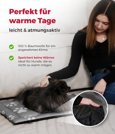 Літня ковдра для собак HS-Hundebett® з бавовни з наповнювачем та антиковзким покриттям XS (45x65 см) – М'яка ковдра для собак на літо – Працює в пральній машині та довговічна – Легка літня ковдра для собак – Лапка Антрацит, Made in DE Лапка Антрацит 45x65