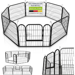 Металевий вольєр для цуценят Juskys - 8-секційний вольєр для собак, кроликів та дрібних тварин (160x160x60 см) з дверцятами