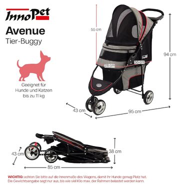 Візок для собак Innopet Buggy Avenue сірий/червоний, з дощовим захистом