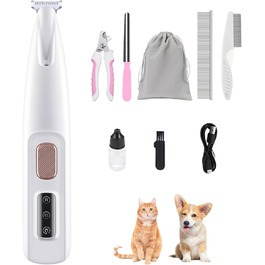 Триммер для собак Yagerod: тиха машинка для догляду за чутливими подушечками лап з LED-підсвічуванням, USB, водонепроникна