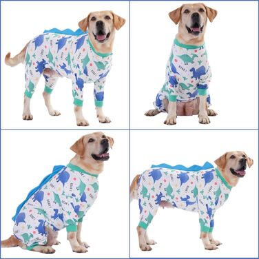 Піжама LovinPet для великих собак, чотирилапа, еластична, з захистом від сонця UV, анти-протікання, заспокійливий післяопераційний костюм для собак, для середніх та великих порід, зелено-помаранчевий / зелений / помаранчевий (білий / блакитний, розмір L)