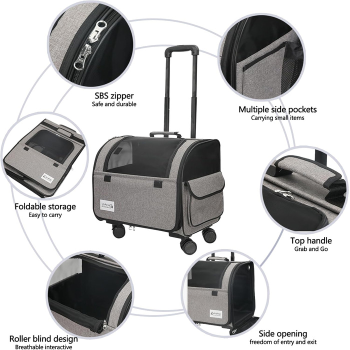 Чемодан для собак та котів Galatée з колесами, переноска для тварин, схвалена авіакомпаніями, дитяча коляска для домашніх улюбленців (чорний)