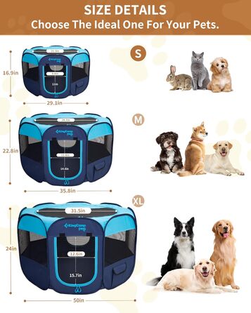 KingCamp Переносний вольєр для собак, вольєр для цуценят, складаний вольєр для тварин, собачий намет з сумкою, для дому та вулиці, знімний замок-блискавка знизу, розмір S (8-секційний вольєр для тварин, блакитний)