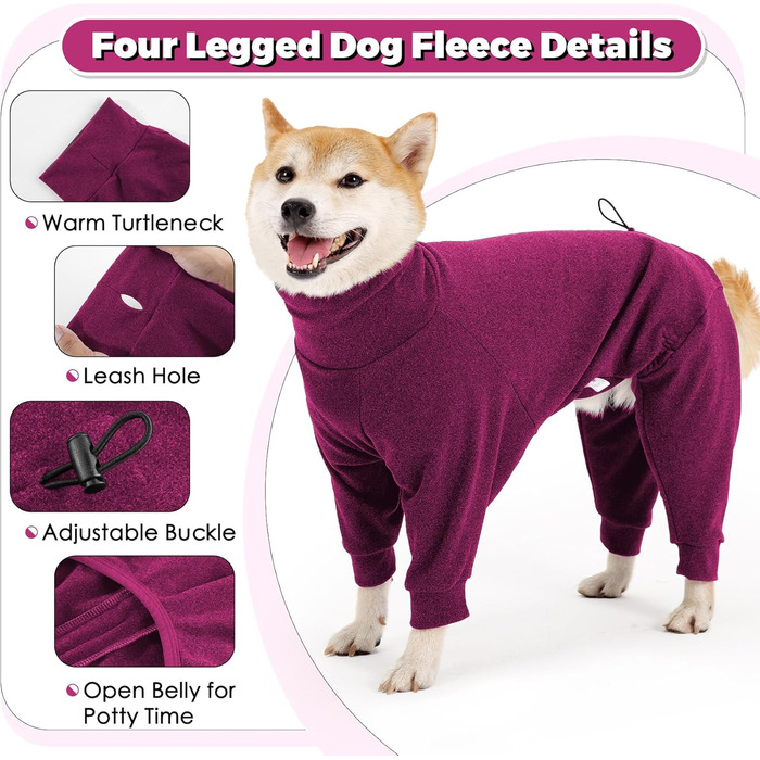 Теплий флісовий костюм для собак на зиму, великі породи, з ніжними штанинами, теплий халат для собак, чихуахуа, бігль, піжами для собак, темно-сірий (L, бордовий)