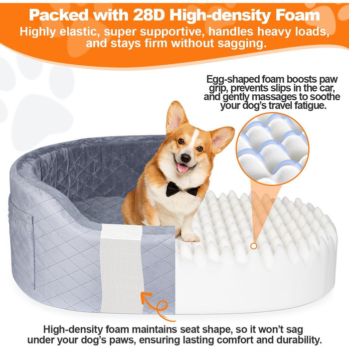 Підвищення для собак середніх та великих порід (до 25,4 кг), сірий колір, розмір L. Зручне автоліжко для собак з пам'яттю, з кишенями, ковдрою та ременем безпеки.