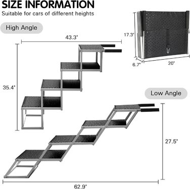 Рампа для собак у машину DGSL, широка, складна, з антиковзким покриттям, для великих собак, для SUV, ліжок, вантажівок, до 113 кг, чорна, 20 дюймів, 4 сходинки