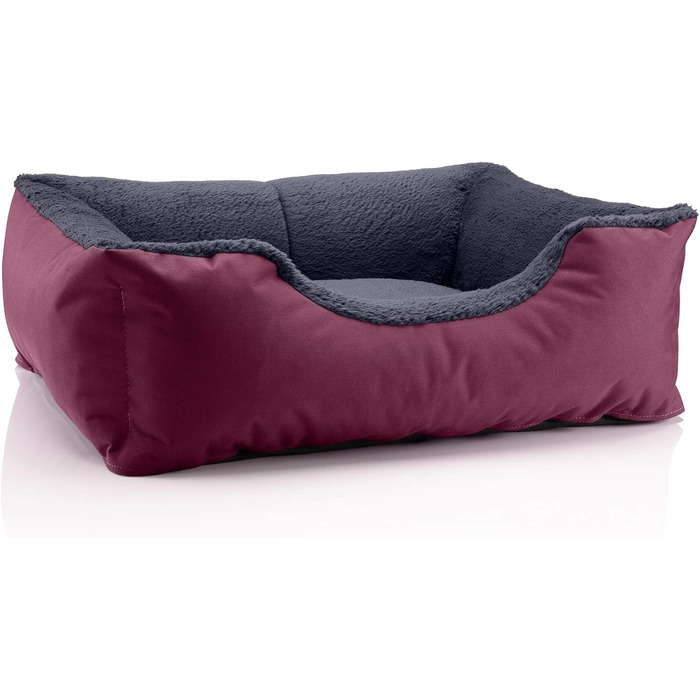 Лягу для собак BedDog Teddy, диванчик для собак з Cordura та мікрофібри, зручне ліжко для собак з бортиком, подушка для собак, квадратна, для використання в приміщенні та на вулиці, розмір XXL, чорно-коричневий (CHERRY-ROCK (бордовий/сірий), 70 x 55 x 18 