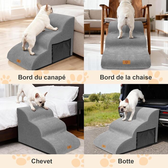 Сходинки для собак Masthome: 3 ступені, 40 см, для маленьких собак та котів, сірі, з губки