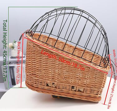 Кошик для собак на велосипед з ротангу – зручна переноска з захисним ґратом та м'яким бавовняним килимком для багажника велосипеда
