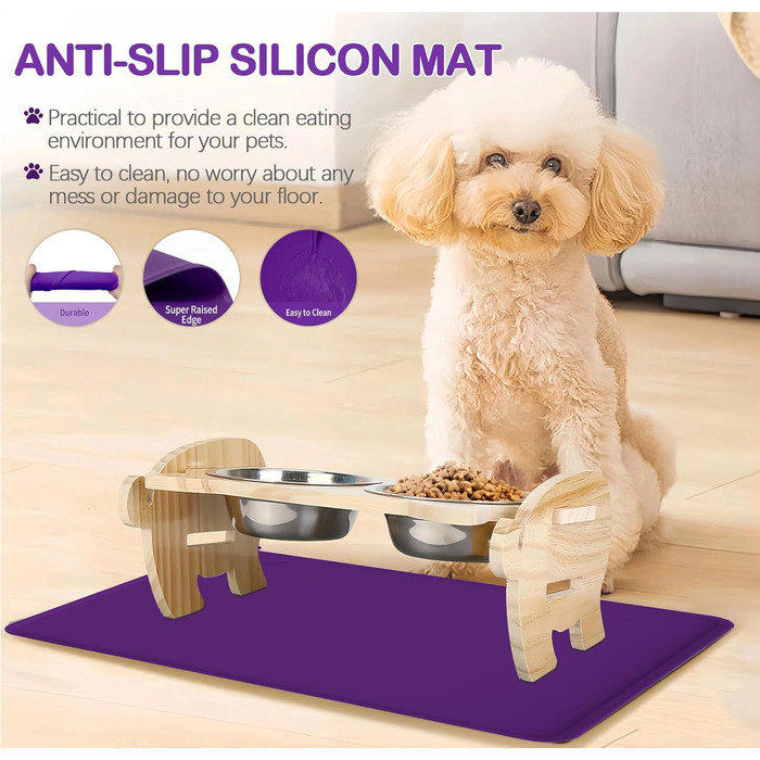 Водонепроникний килимок для годування домашніх тварин з високими бортиками, 55 x 38 см, силіконовий, нековзний, для собак, котів, запобігає розливу води (фіолетовий, 30x48 см)