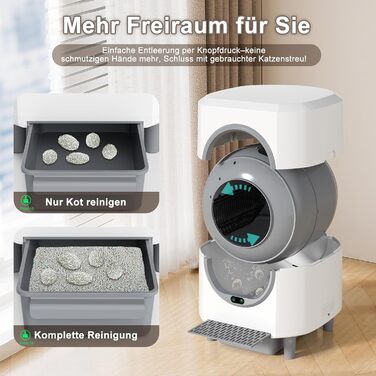 Автоматичний лоток для котів 90л з самоочищенням, контролем запаху, керуванням через додаток та 10 датчиками безпеки. Підходить для кількох котів, білий