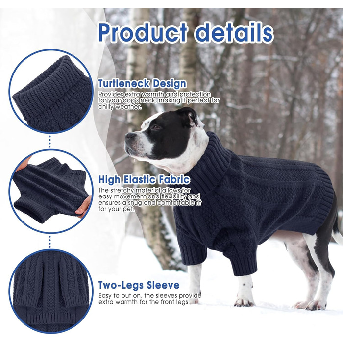 Теплий в'язаний пуловер для собак маленьких порід Queenmore (S, темно-синій)