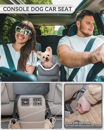 Автокрісло для собак Petsfit - сірий, для маленьких собак до 6 кг, з захисними гаками та знімним килимком