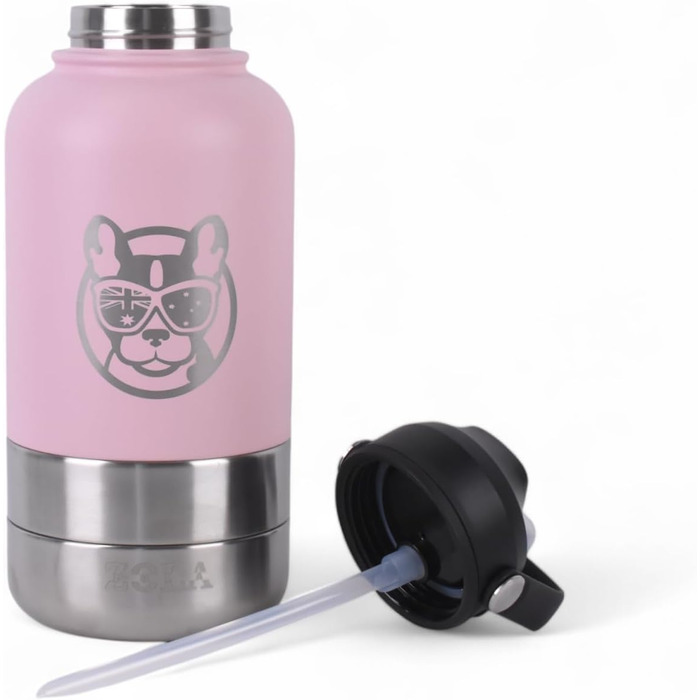 3-в-1 пляшка для собак з мискою та відсіком для ласощів, 1 л, Babyrosa | Без BPA, ізольована, для прогулянок