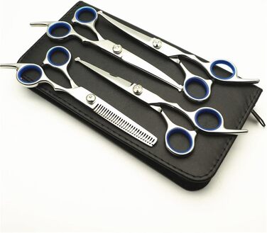Набір ножиць для грумінгу собак 6 дюймів з безпечними закругленими кінцями, для вирівнювання та стрижки шерсті собак та котів, (5 шт.) з шкіряним чохлом