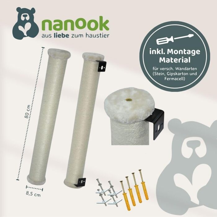 Стовпчик-дряпка для котів nanook з сизалю, настінний, 80 см