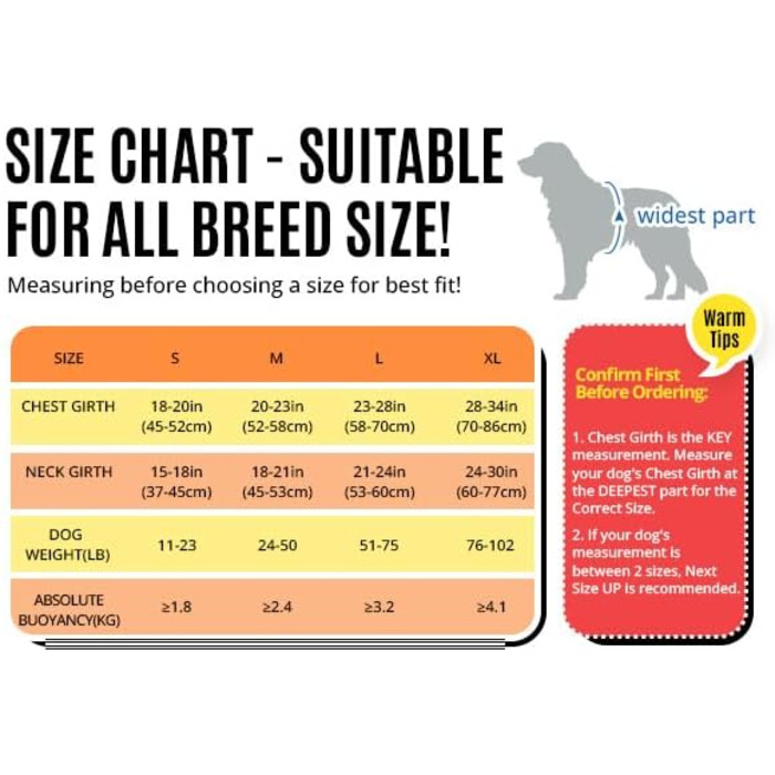 Спасальний жилет для собак великих порід, Ripstop, безпечний захват, регульований, для купання та водних прогулянок (жовто-помаранчевий, L)