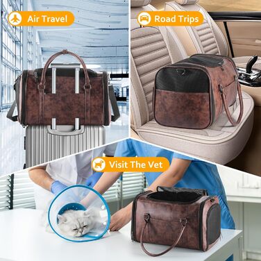 Сумка-переноска для тварин Johomviin з шкіри для маленьких собак та котів до 6,8 кг, схвалена авіакомпаніями, легка сумка для подорожей з дихаючою сіткою та плечовим ременем (колір: кавовий)
