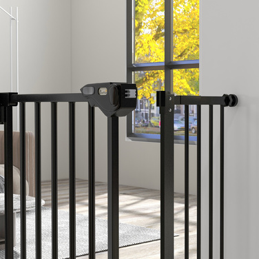 PawHut Door Gate Gate, Шлагбаум, 74-80/87-94 см, Сходові ворота для домашньої тварини, Ворота для собаки в т.ч. різні надставки, Захисні ворота без свердління, Метал, Пластик, Чорний | Аосом