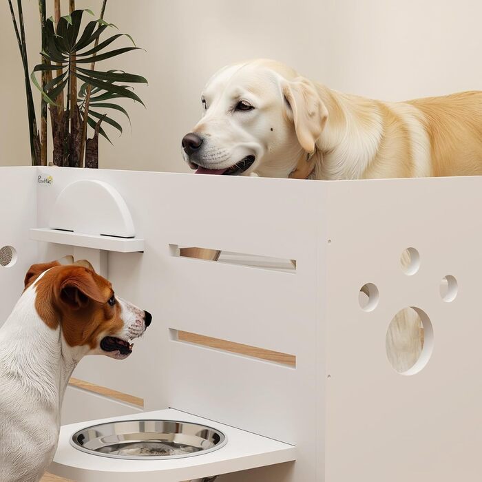 Підвищений годівниця для собак PawHut з регулюванням висоти, антизатримкова підстилка, 2 x 1000 мл, повільна годівниця, годівнича станція для середніх собак та котів, білий