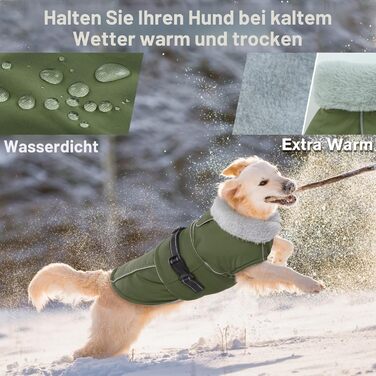 Тепла куртка для собак Lelepet: флісова підкладка, захист від вітру та води, зимова куртка для великих собак (армійний зелений, L)