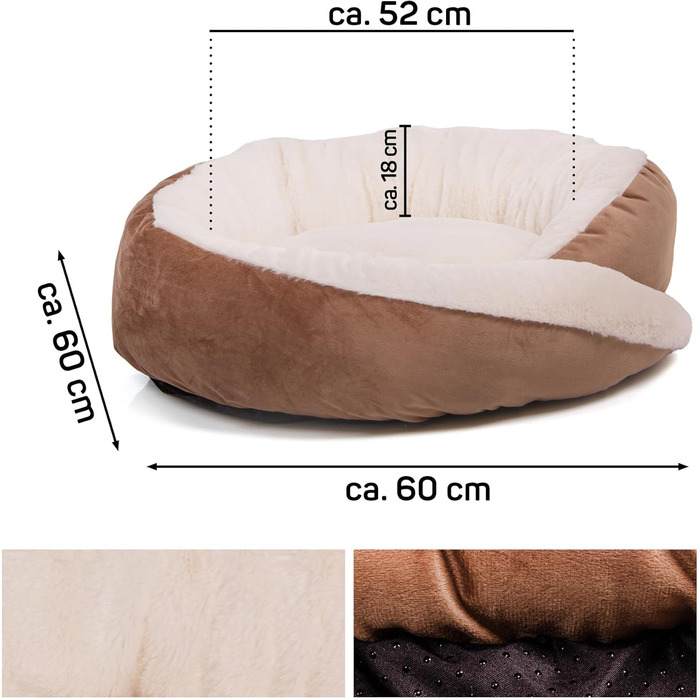 Кругле ліжко для собак Wallace & Jones Grace - зручний лежак для собак середніх порід | М'яке ліжко з бортиками, неслизьке | Колір коричнево-бежевий | Розмір M | 60 x 60 x 18 см