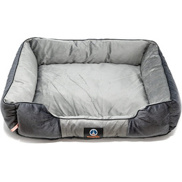 Розкішна собача лежанка з велюру з додатковим наповнювачем та блискавками (розмір M, сіра)