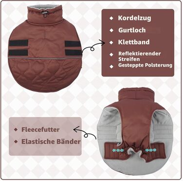 Зимовий теплий одяг для великих собак (3XL) з отвором для шлейки, підкладкою та утеплювачем, червоно-коричневий (для золотистого ретривера, лабрадора, німецької вівчарки)