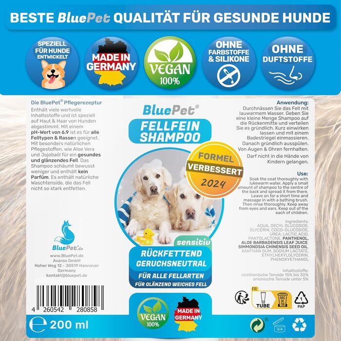 BluePet щітка для шерсті та шампунь для собак і котів з довгою шерстю, гребінець для видалення підшерстя та ковтунів, легке розчісування, догляд за шерстю