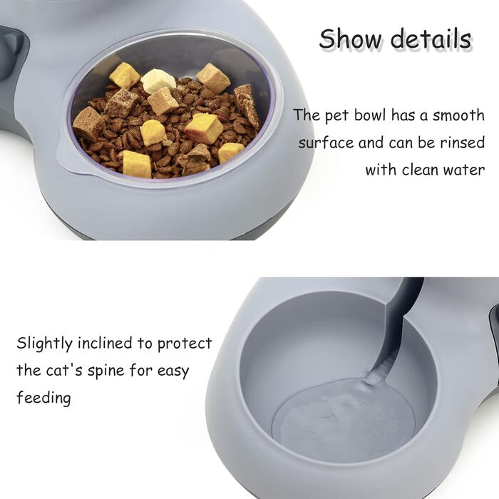 Набір мисок для котів з диспенсером води, підняті миски для котів, станція годування для котів, велика ємність, неслизький набір мисок (сірий)