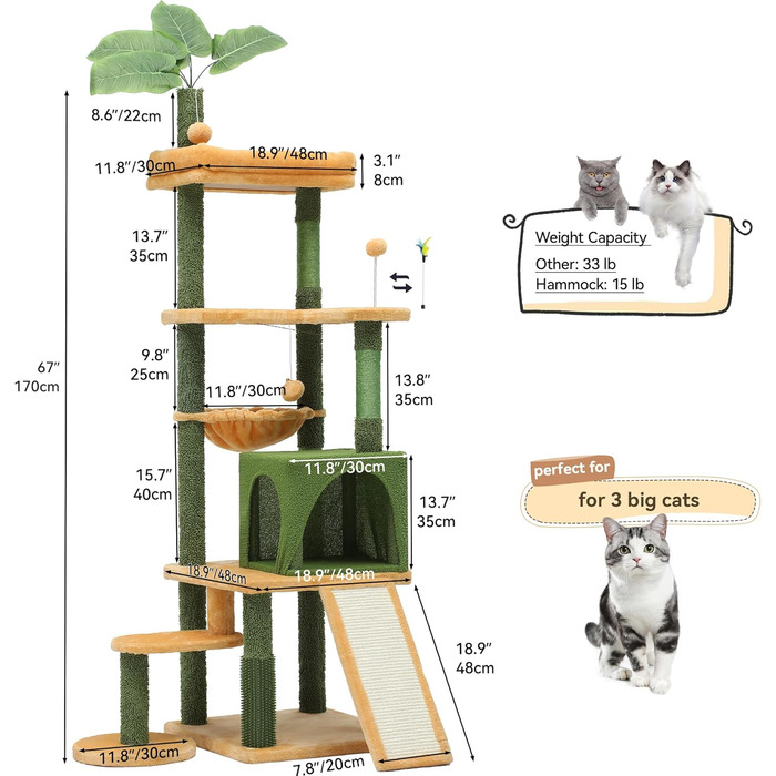 Котячий комплекс YITAHOME з когтеточкою, будиночком та іграшками, 82x74x185 см