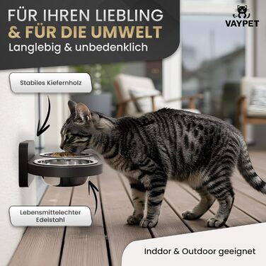 Настінний годівниця для котів VAYPET® з нержавіючої сталі, без свердління, білий/чорний