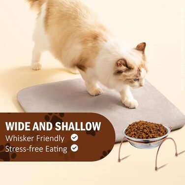 Набір з 6 піднятих мисок для котів, 14 см, нержавіюча сталь, миски для котів з металевим підставкою, без стресу, для вусів, піднята годівниця та миска для води для котів, кошенят, маленьких собак, 340 мл