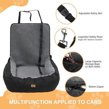 Автокрісло для собак малого та середнього розміру до 13,6 кг, знімний та миючий чохол, підійде для котів, автокрісло на переднє сидіння, з ременями безпеки (Сірий, L)